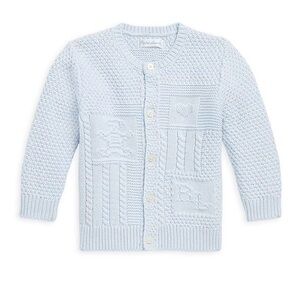 Ralph Lauren Contrast-Knit Cotton Cardigan Size 9-12 Months Beryl Blue